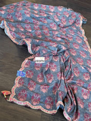 Designer Jute Silk - Grey Orange Printed