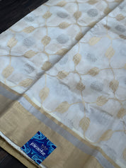 Pure Chanderi Pattu Silk - Off White Jaal woven