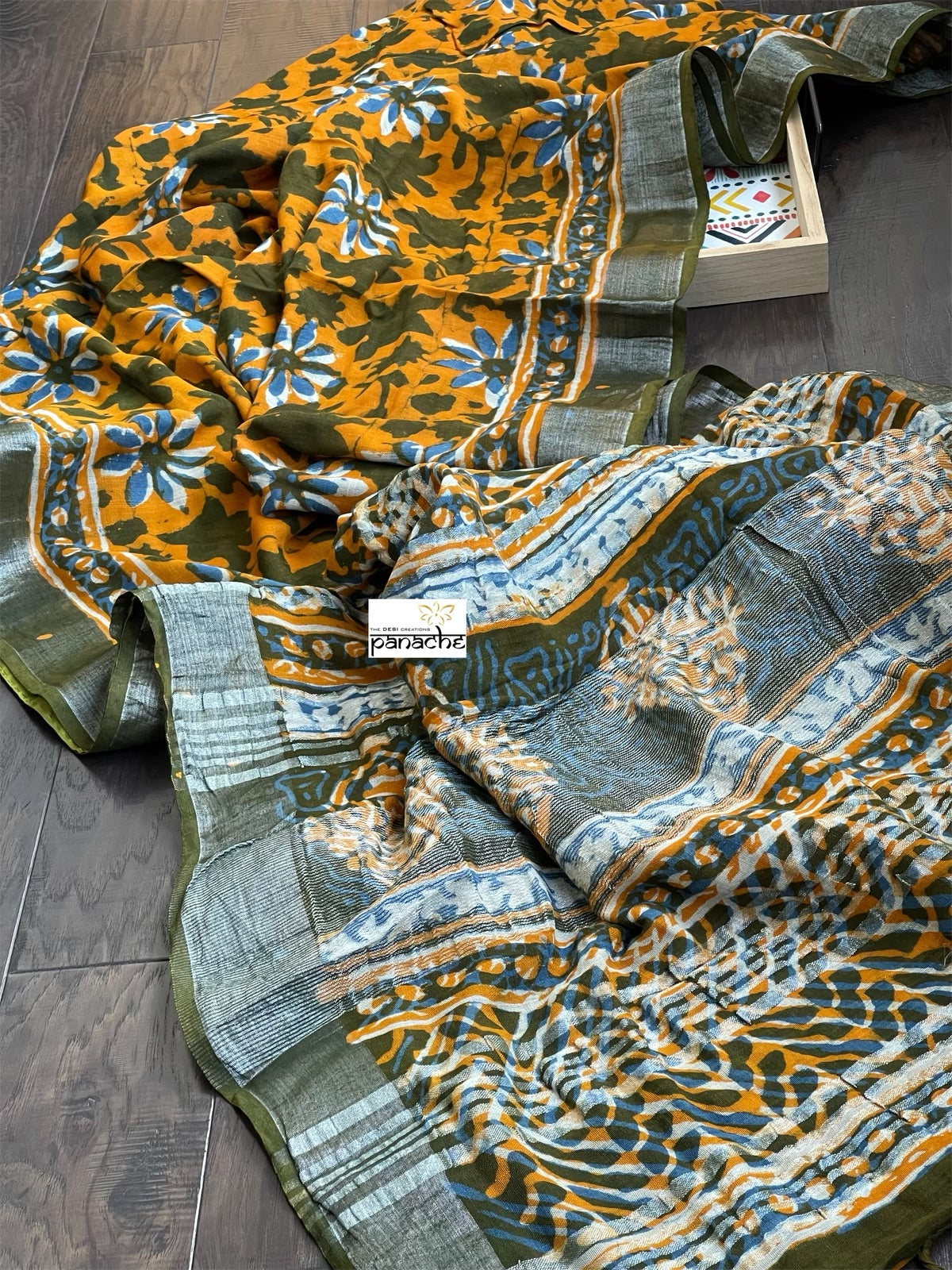 Linen Printed - Orange Green Blue