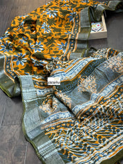Linen Printed - Orange Green Blue