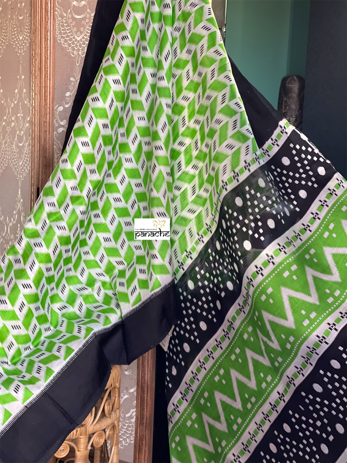 Pure Vishnupur Silk - Green Black Hand Block Printed
