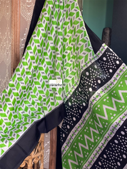 Pure Vishnupur Silk - Green Black Hand Block Printed