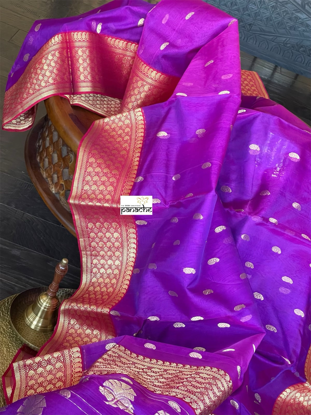 Pure Chanderi Organza Silk - Purple Red