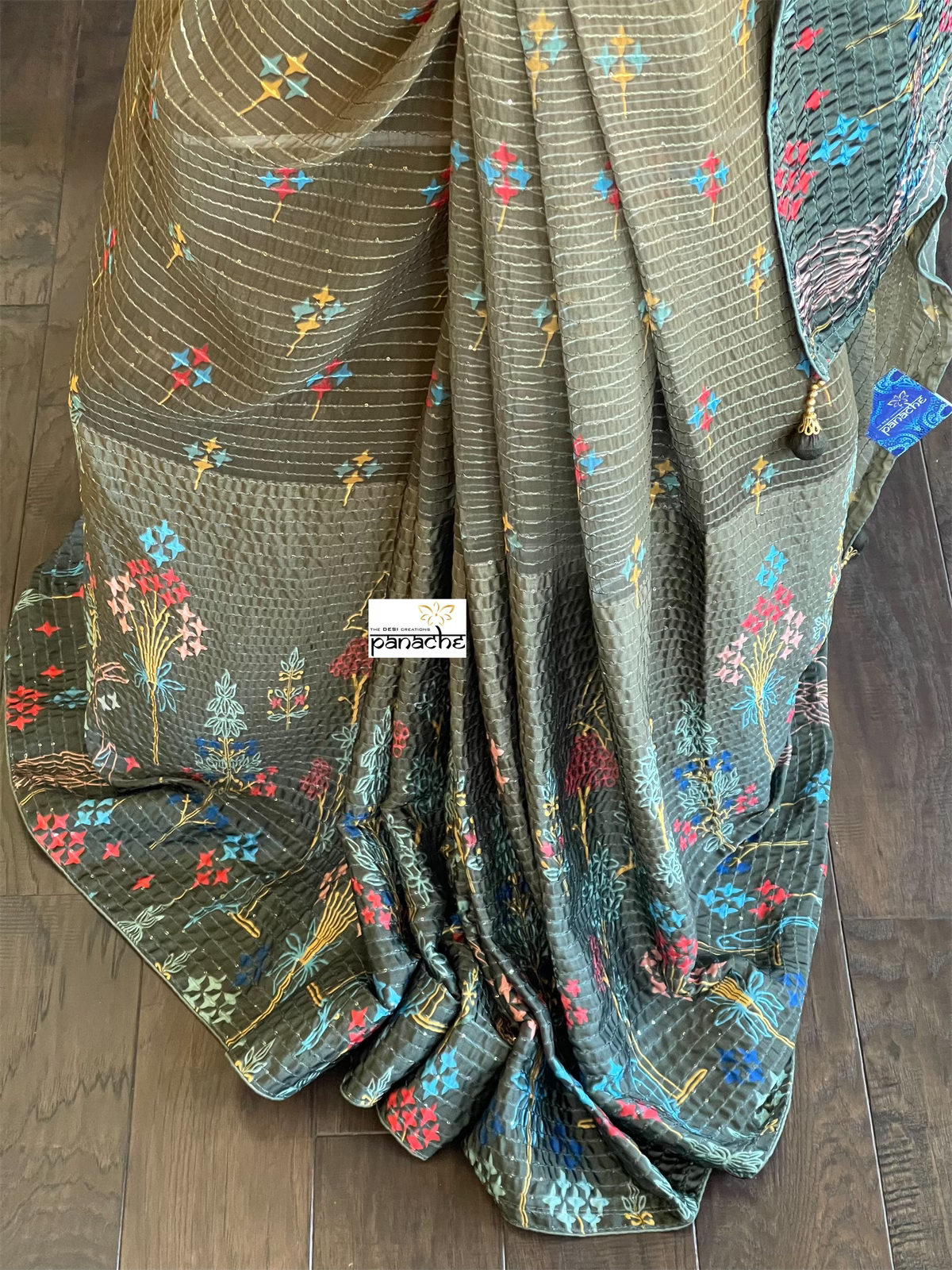 Designer Satin Georgette Sequin - Moss Green