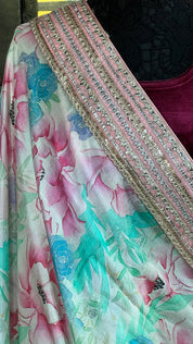 Designer Chiffon  - Pink Sea Green Multi color