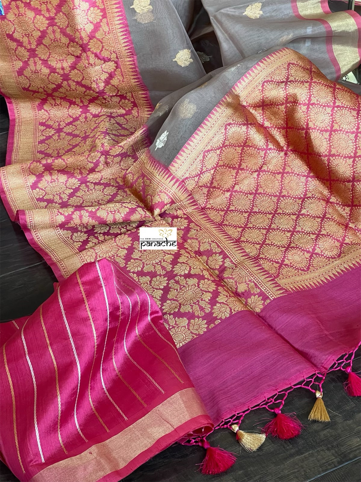 Pure Kora by Katan Silk Kadwa Banarasi - Light Grey Mauve Antique Zari
