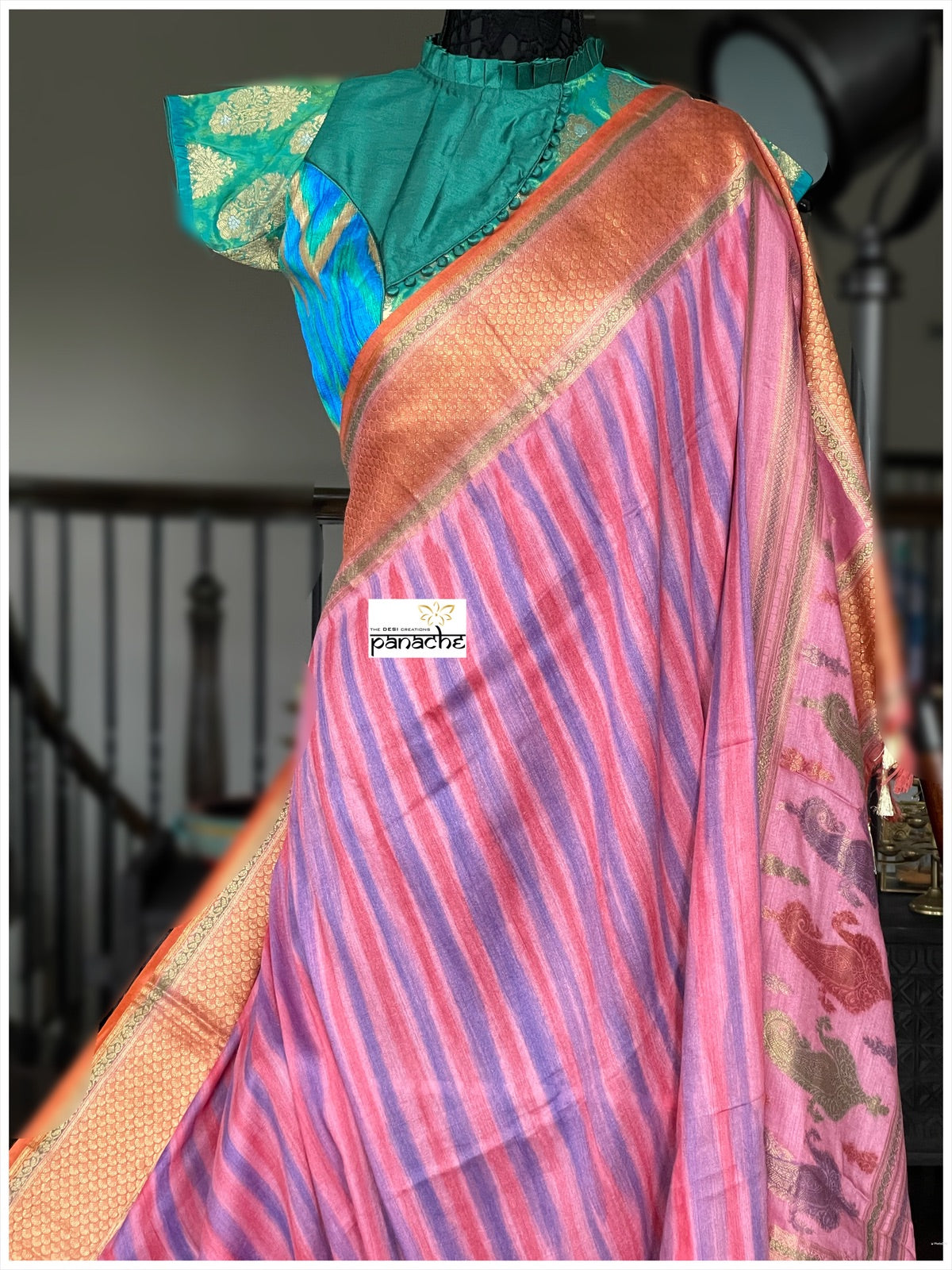 Muga Silk Banarasi - Pink Purplish Blue Tie Dye