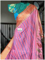 Muga Silk Banarasi - Pink Purplish Blue Tie Dye