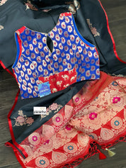 Designer Blouse - Red Blue Paisley Woven