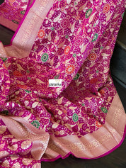 Bandhej Khaddi Georgette Banarasi - Magenta Pink