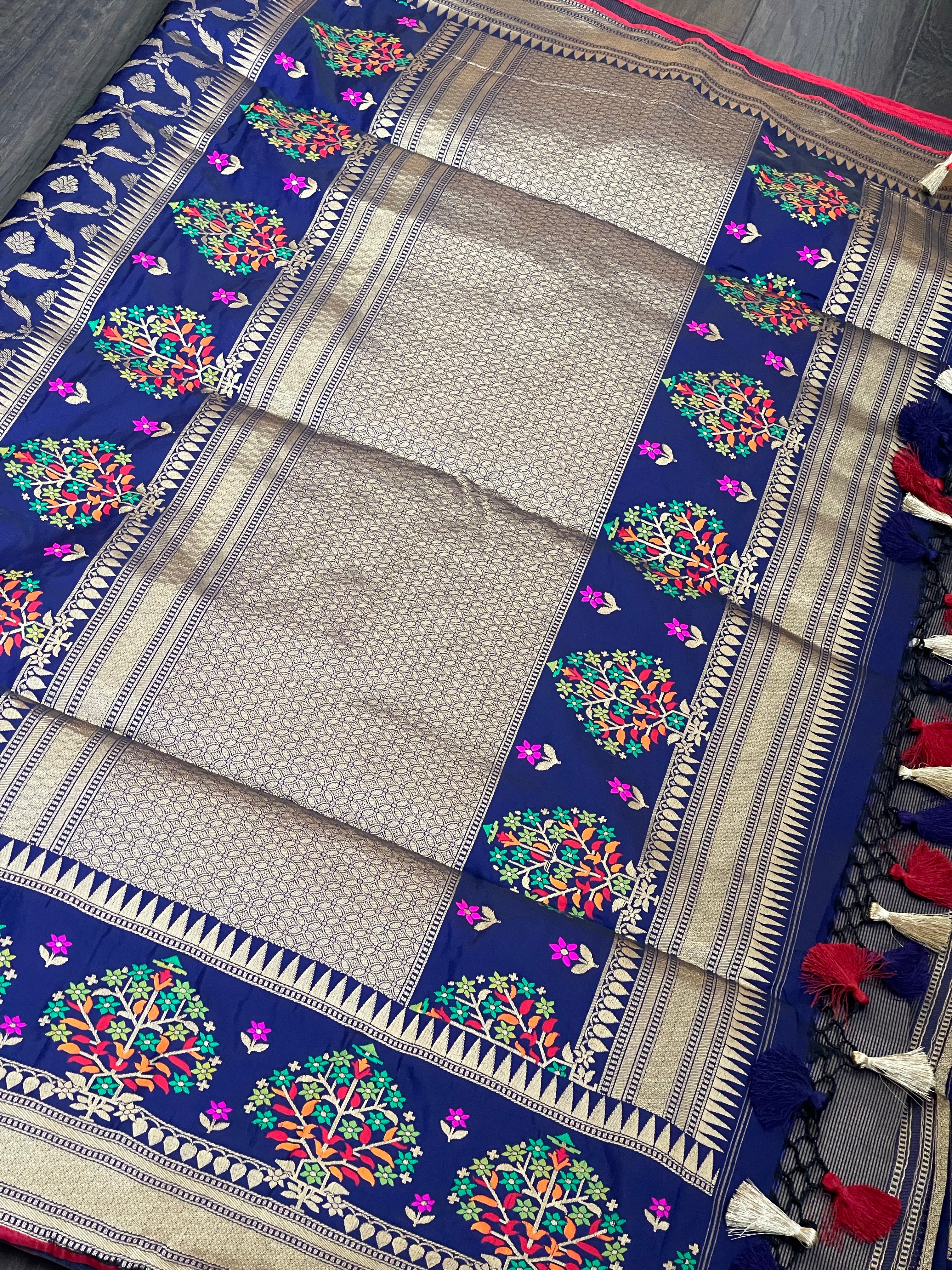 Soft Silk Banarasi - Navy Blue Antique Golden Zari