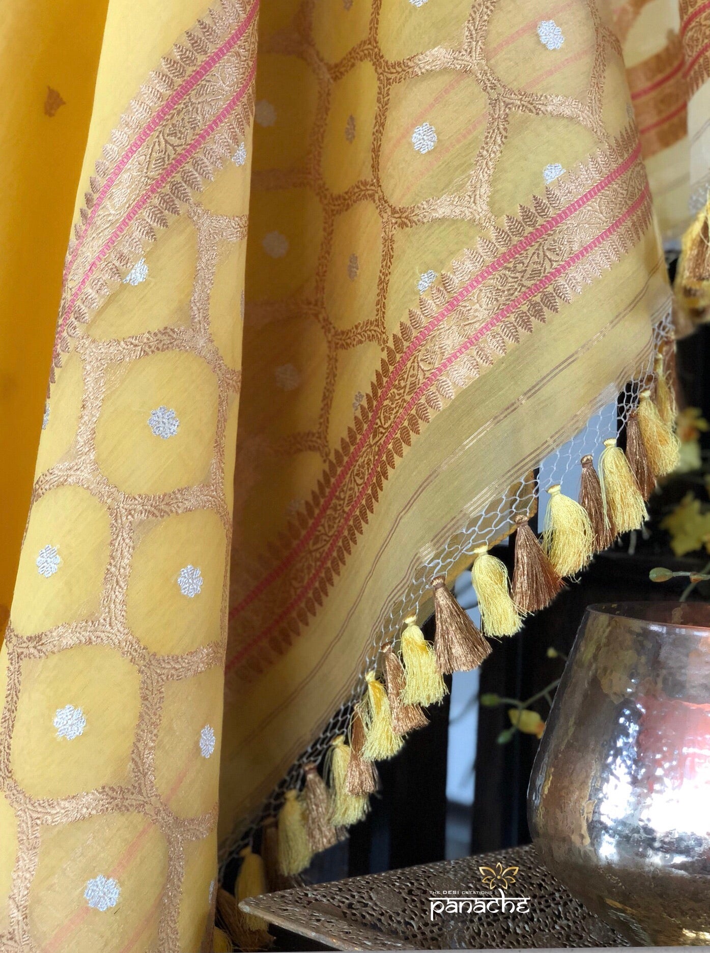 Kora Banarasi - Sunshine Yellow Kadwa woven