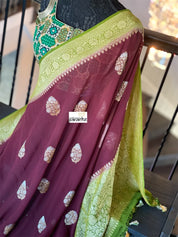 Khaddi Georgette Banarasi - Maroon Mehendi Green Kadwa