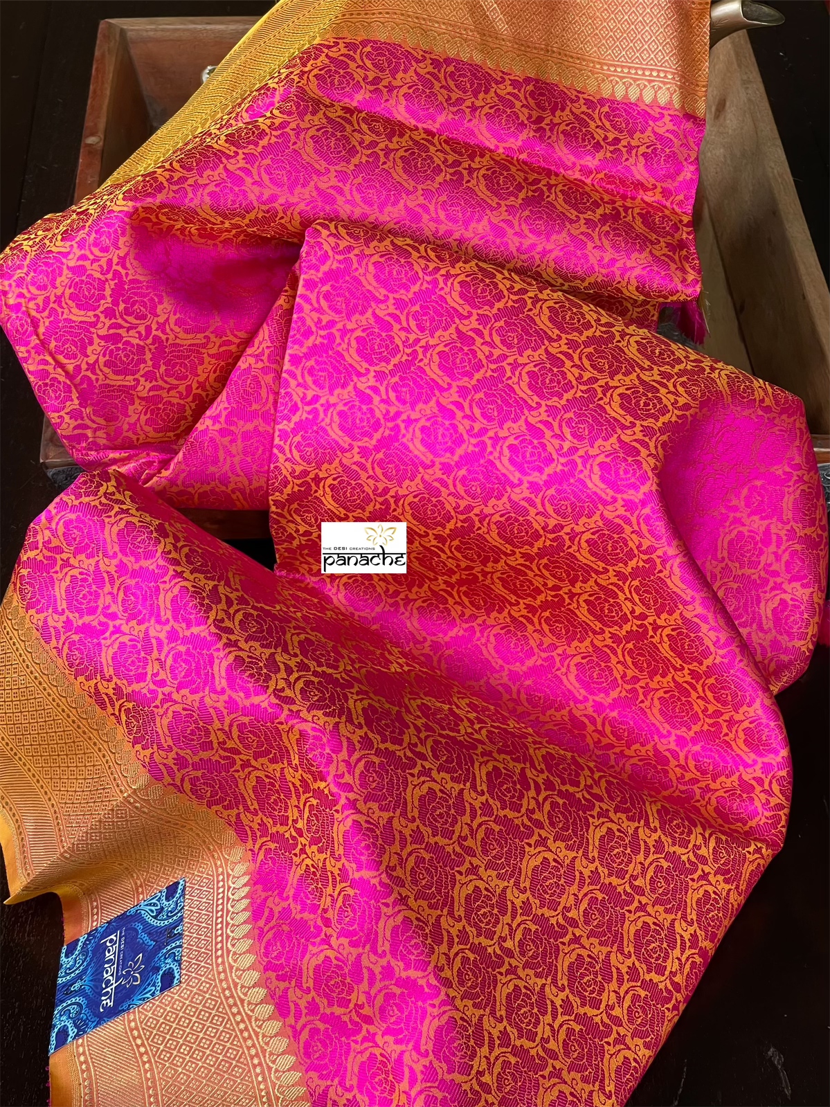 Katan Silk Tanchui Banarasi - Magenta Pink Antique Zari