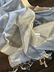 Pure Chanderi Silk - Grey Silver Meenakari
