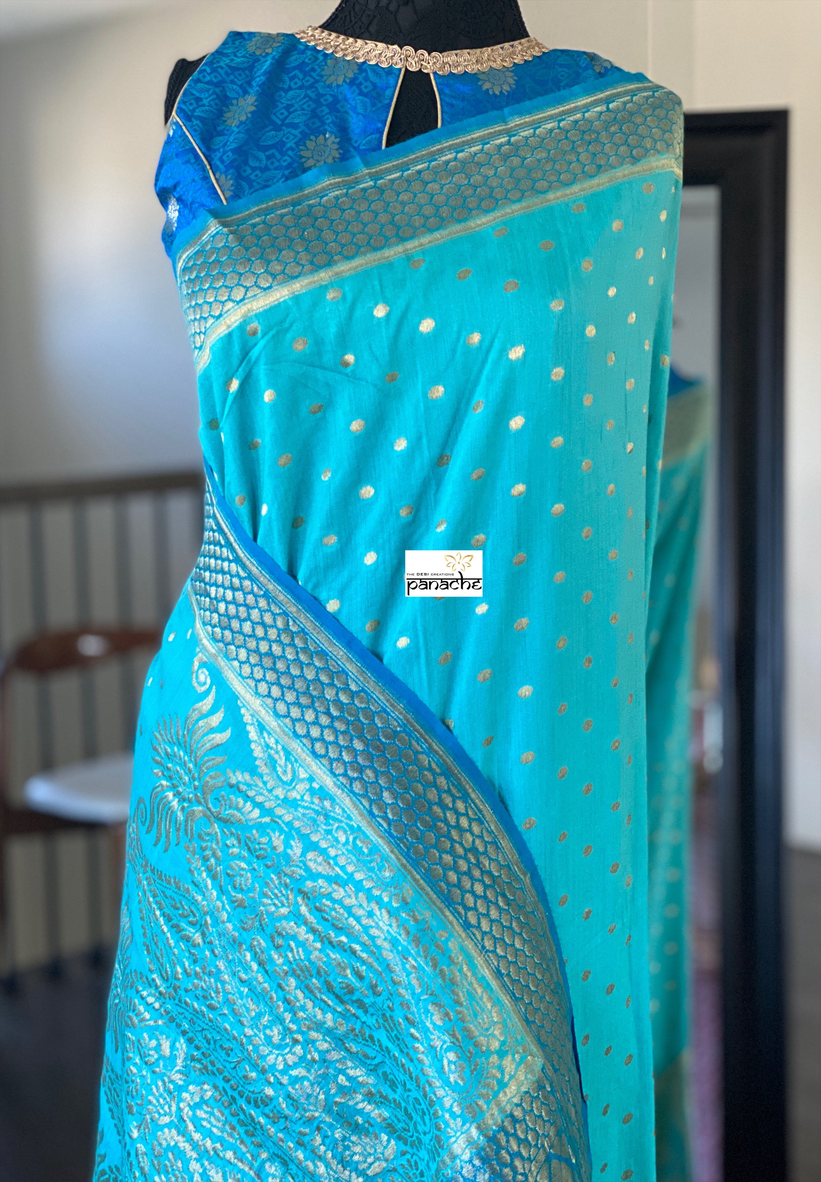 Muga Silk Banarasi - Firozi