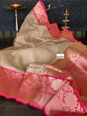 Pure Tassur Silk Banarasi - Tussar color Pink