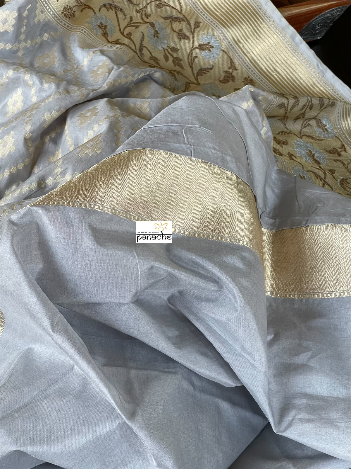 Pure Katan Silk Banarasi - Silver Grey Paithani