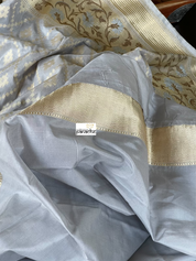 Pure Katan Silk Banarasi - Silver Grey Paithani