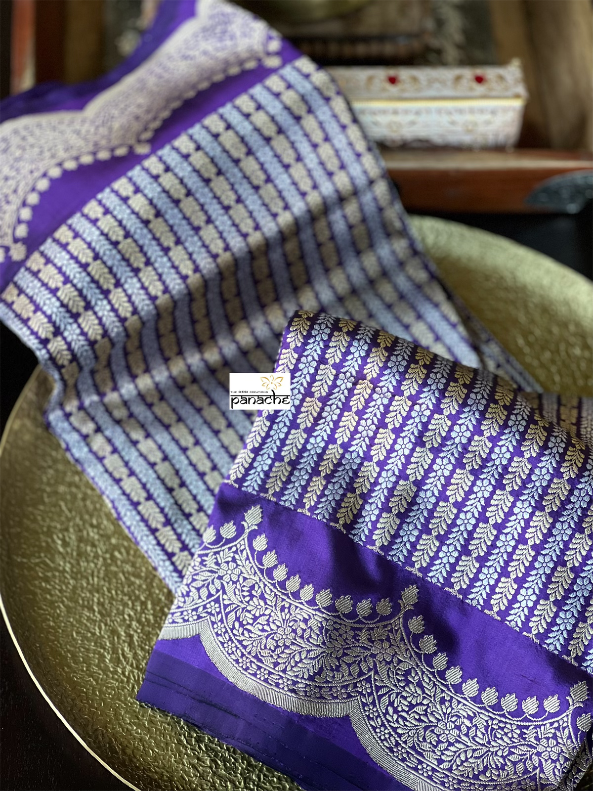 Silk Brocade Banarasi - Purple Antique Zari Kadwa