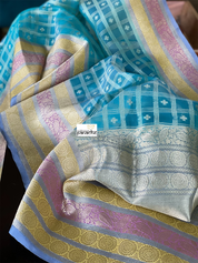 Organza Silk Banarasi - Blue Checkered
