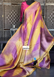 Tussar Silk Banarasi Shaded - Yellow Purple Antique Golden Zari