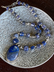Vintage Jewelry Necklace - German Silver Lapis