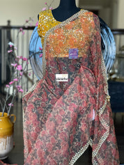 Designer Organza Floral - Maroon Multi Floral