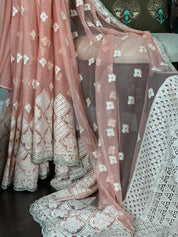 Designer Pure Net Embroidered - Peach