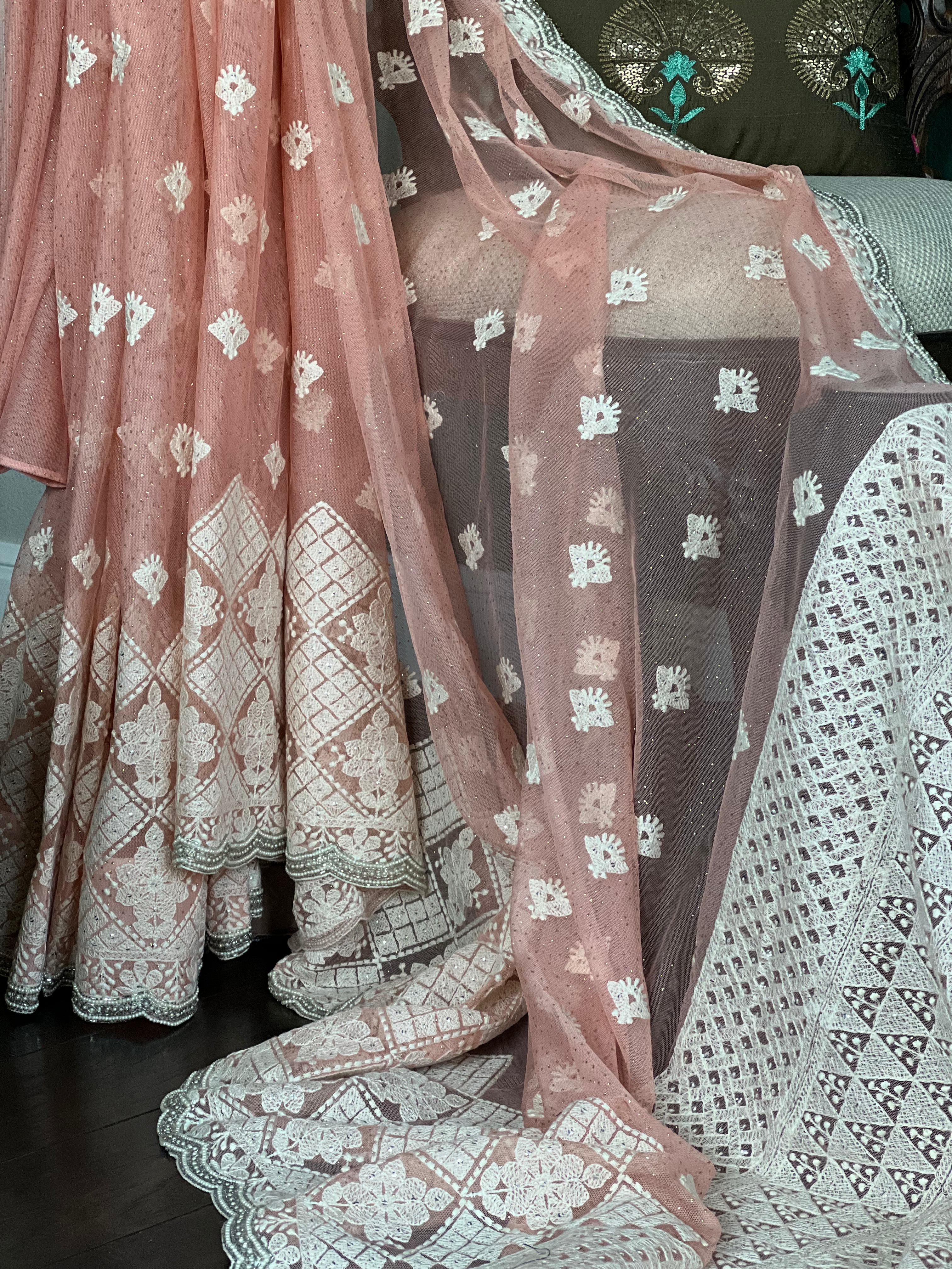 Designer Pure Net Embroidered - Peach