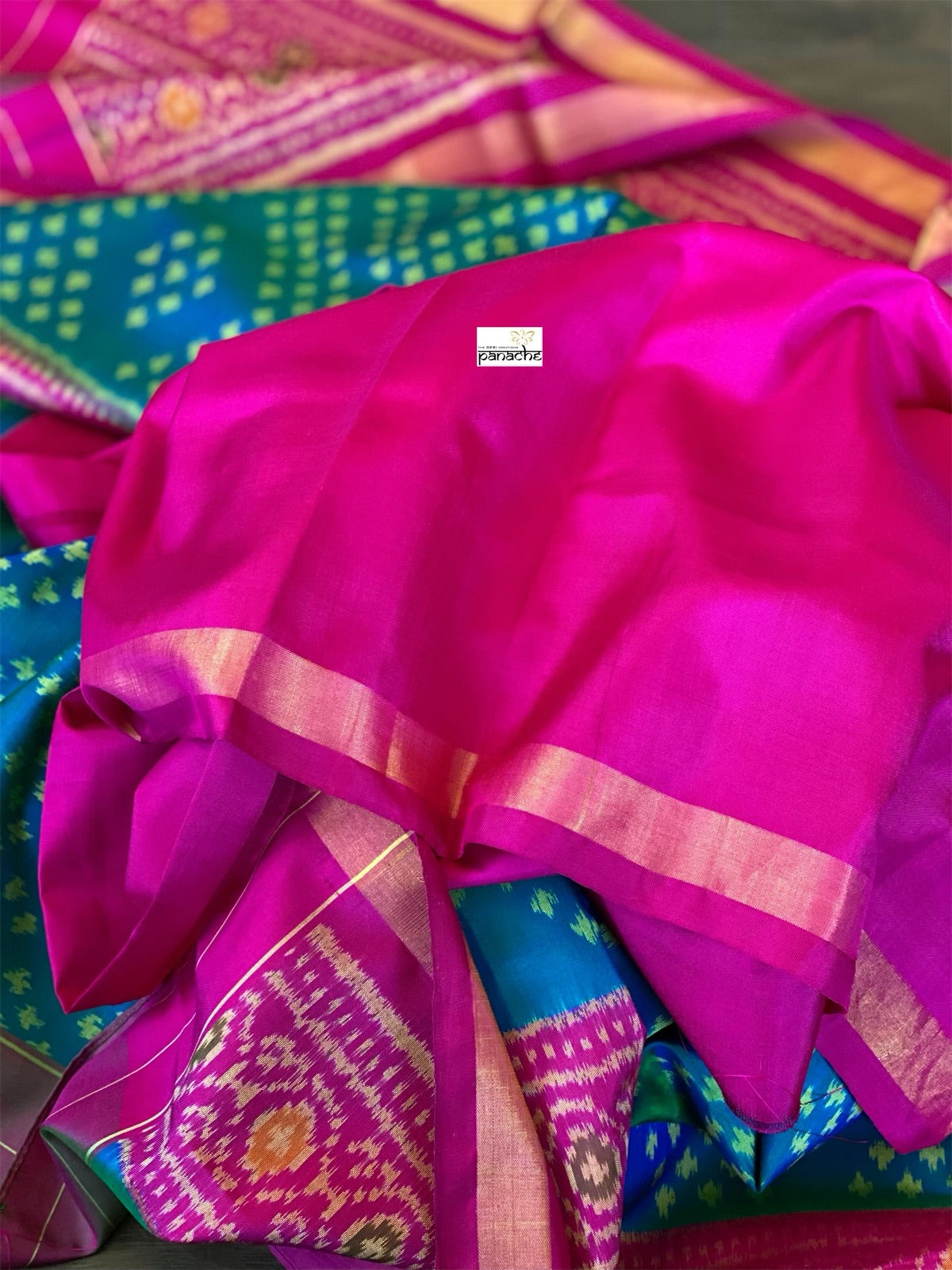 Pure Silk Ikat -  Firozi Sea Green Magenta