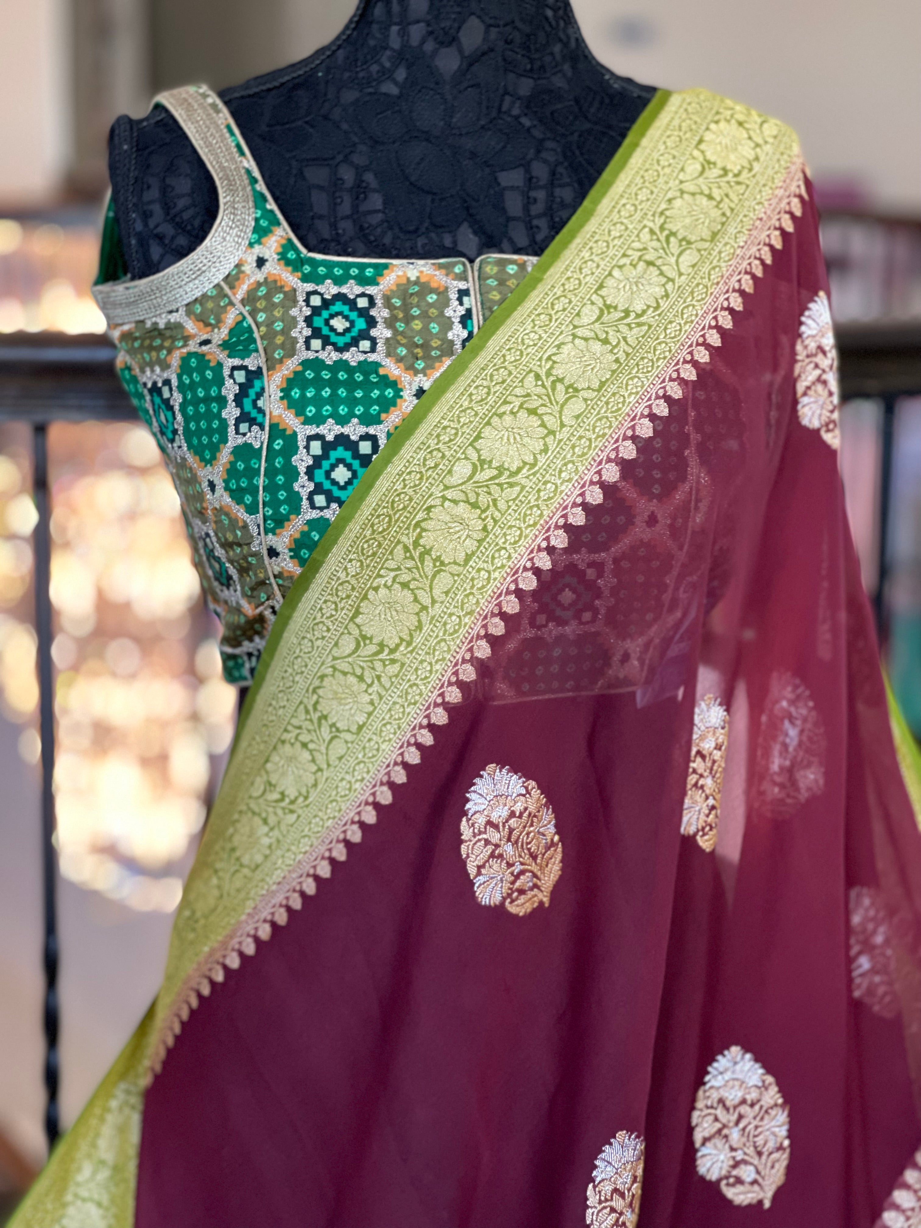 Designer Blouse - Green Black Woven