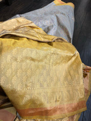 Katan Silk Banarasi - Grey Ochre Yellow