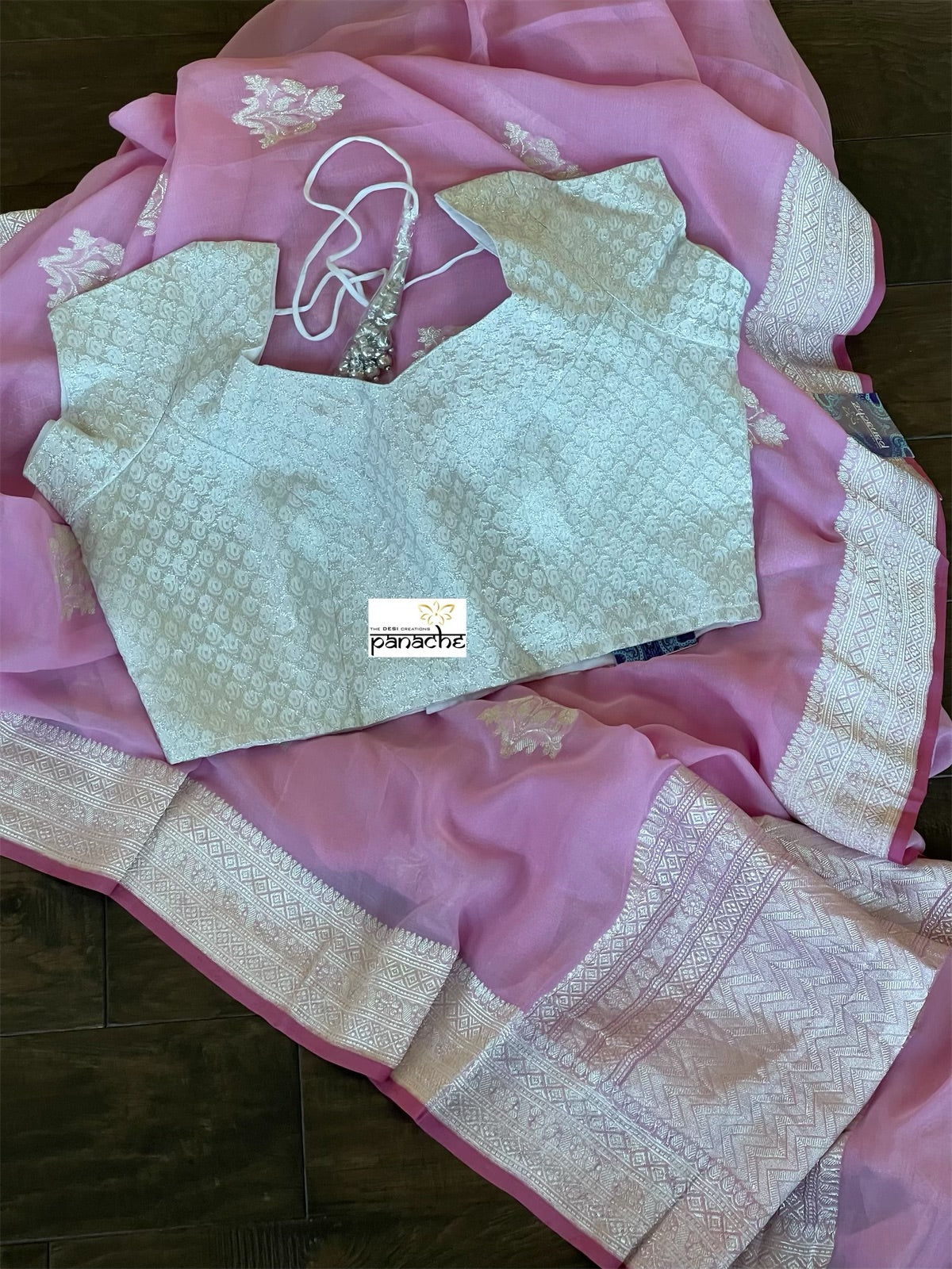 Khaddi Georgette Silk Banarasi - Pink Khadhua Woven