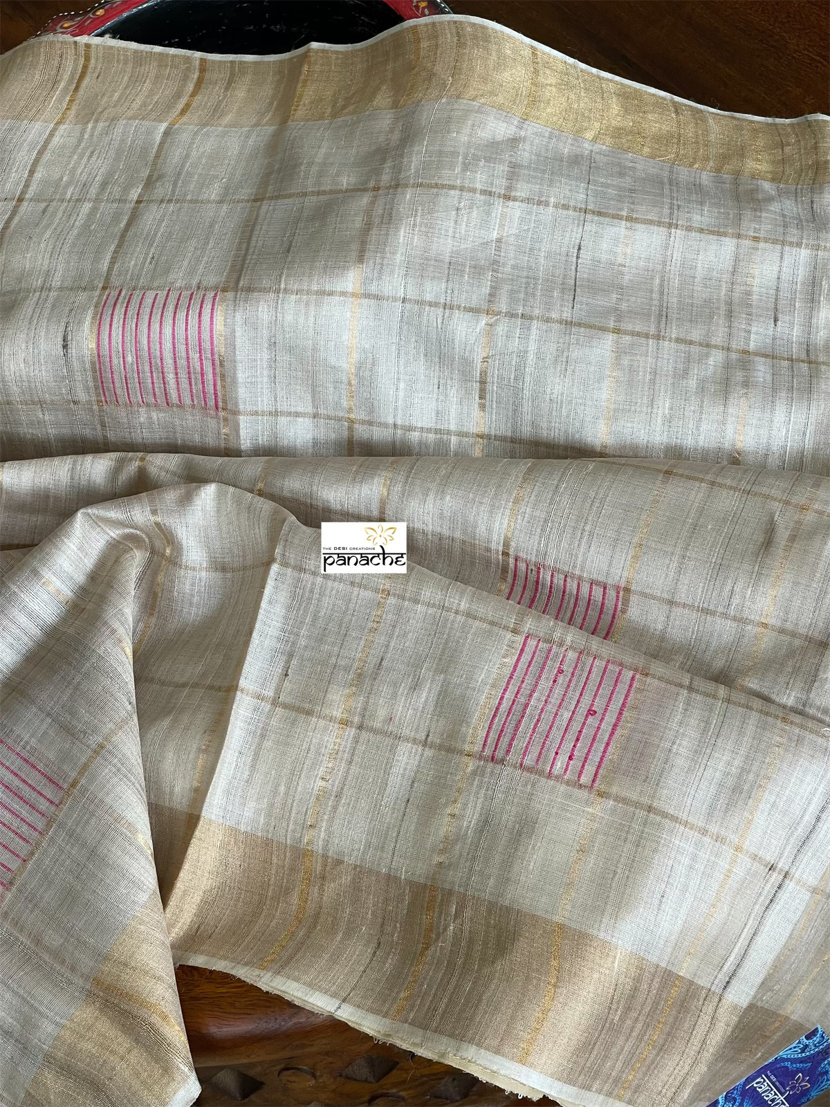 Tussar Silk - Beige Golden Pink
