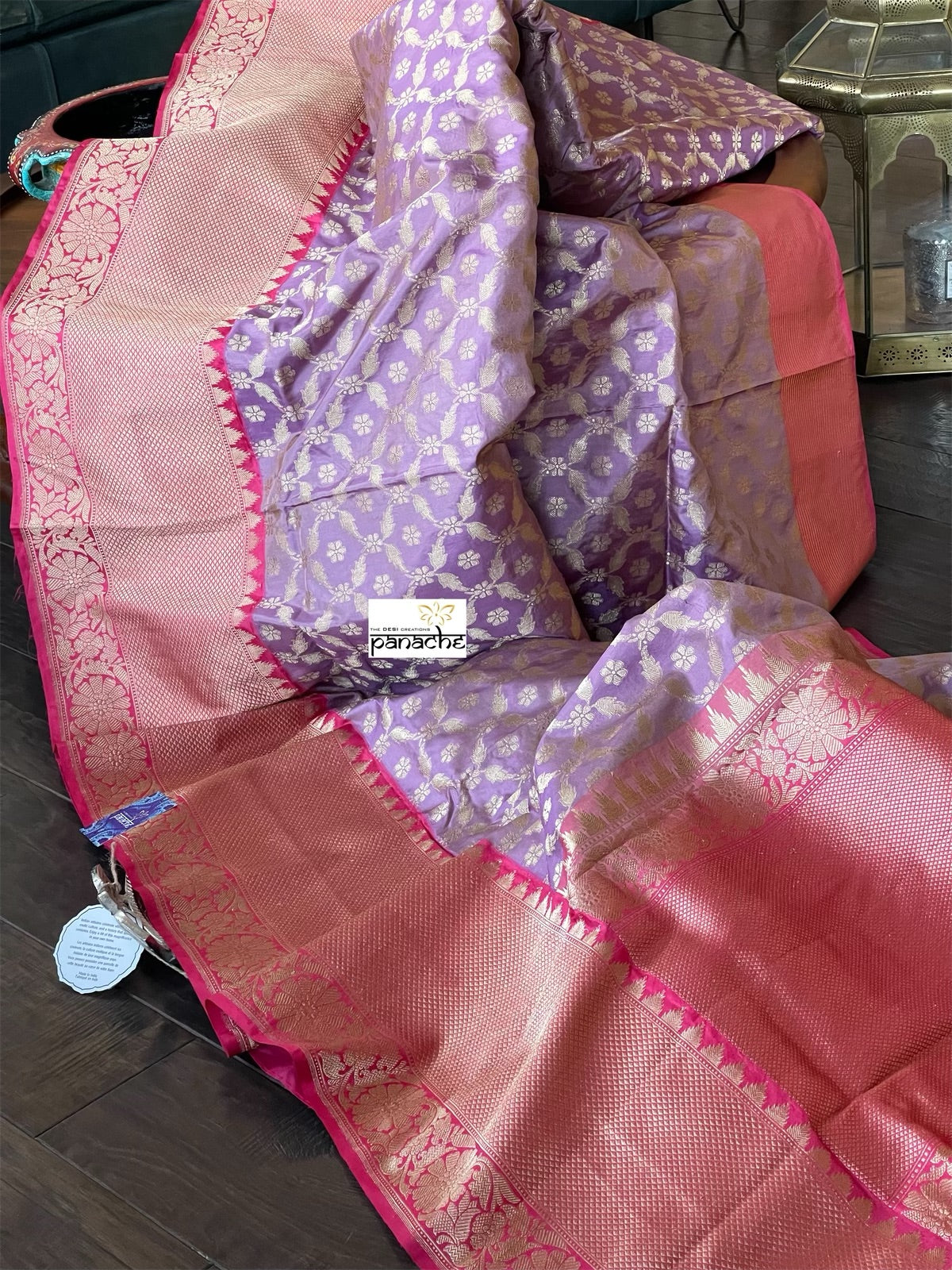 Pure Silk Banarasi - Lavender Mauve Pink Antique Golden Zari