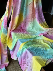 Designer Satin Maslin Silk - Yellow Pink Shaded