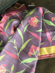 Pure Organza by Tussar Silk Banarasi - Lilac Resham Jamdani woven