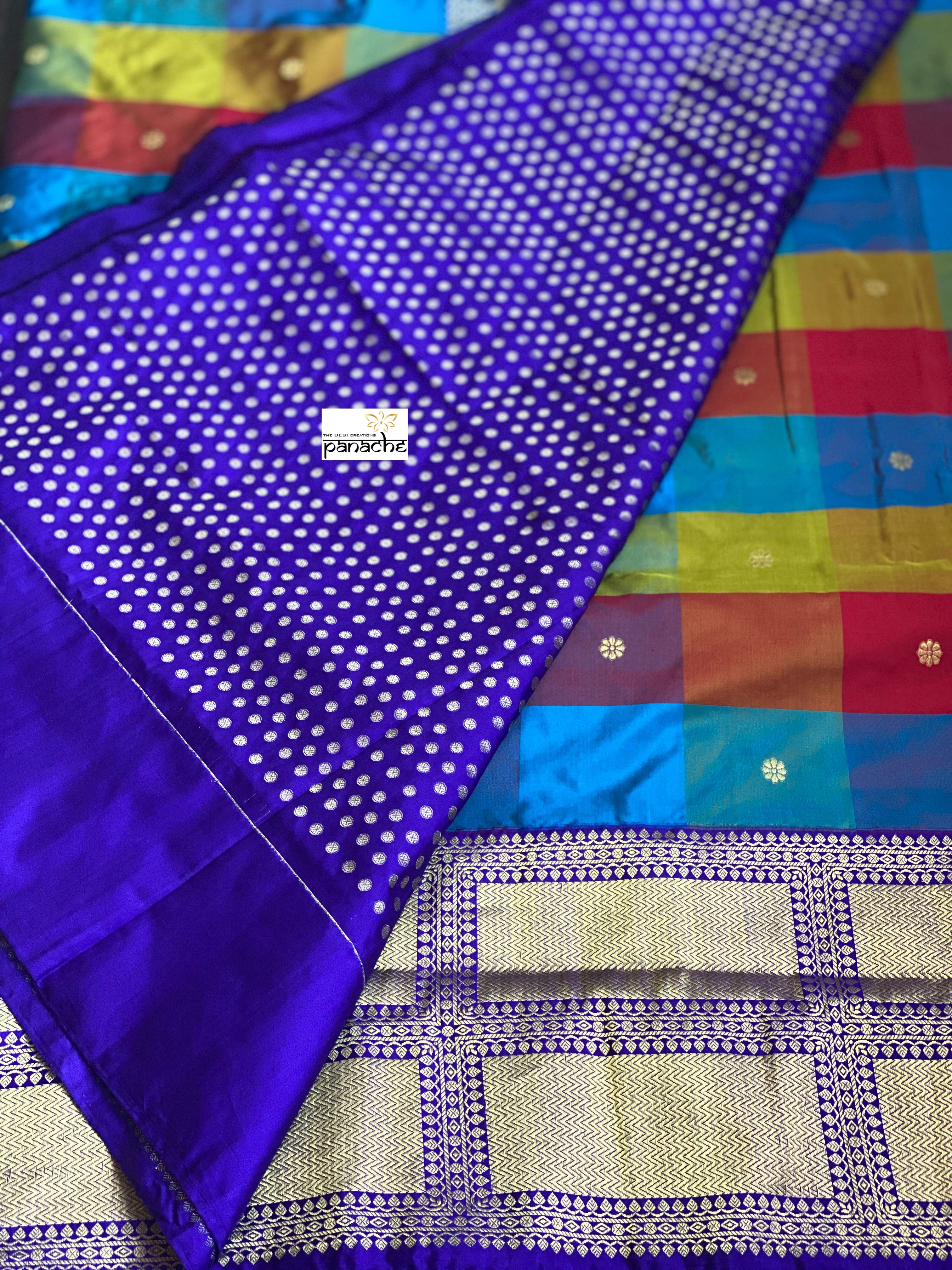 Pure Katan Silk Banarasi - Multi Color Purple Kadwa