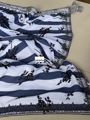 Designer Georgette- White Blue Black