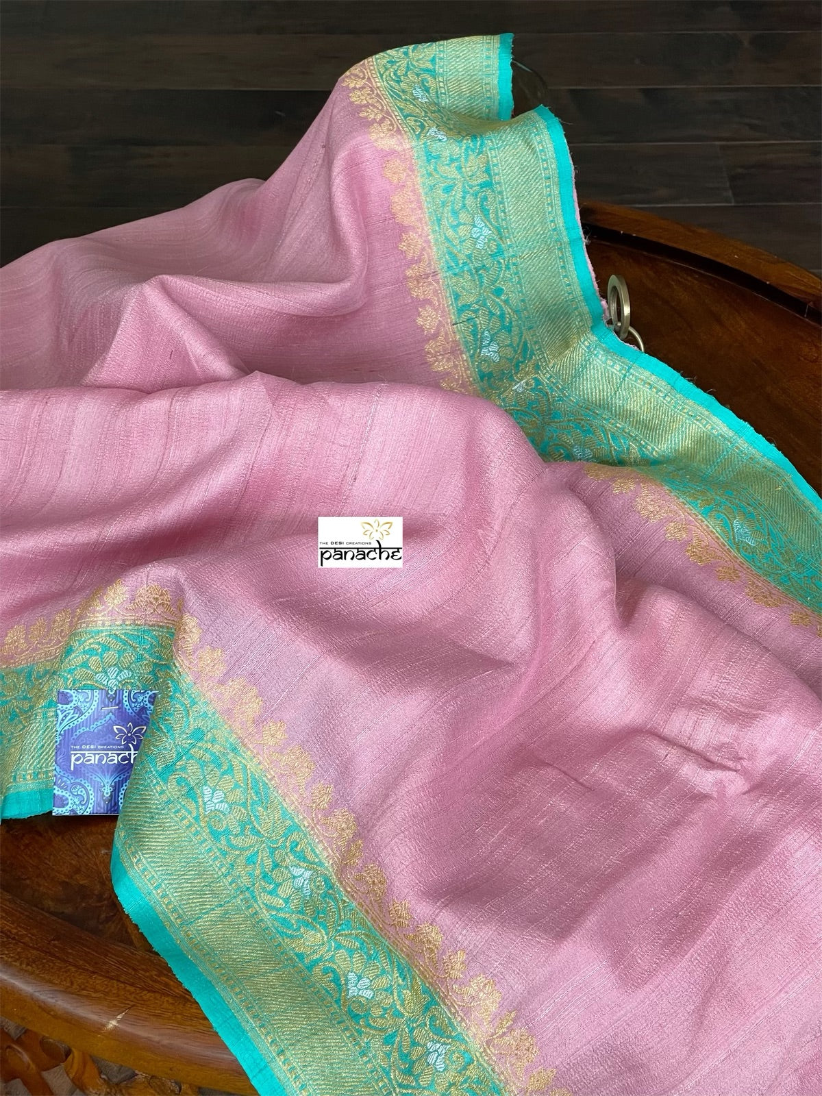 Tussar Georgette Banarasi- Pink Sea Green