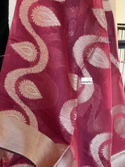 Silk Cotton Dupatta - Maroon 2 Golden Zari