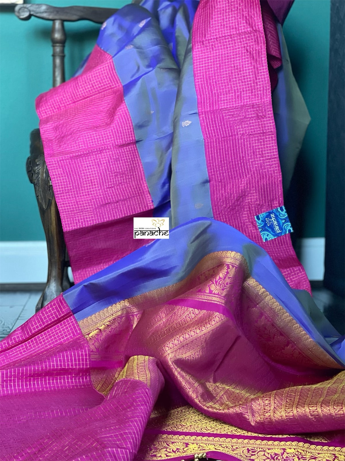 Silk Gadwal - Violet Magenta Pink Golden Zari