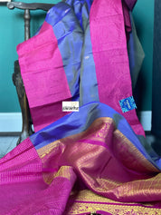 Silk Gadwal - Violet Magenta Pink Golden Zari