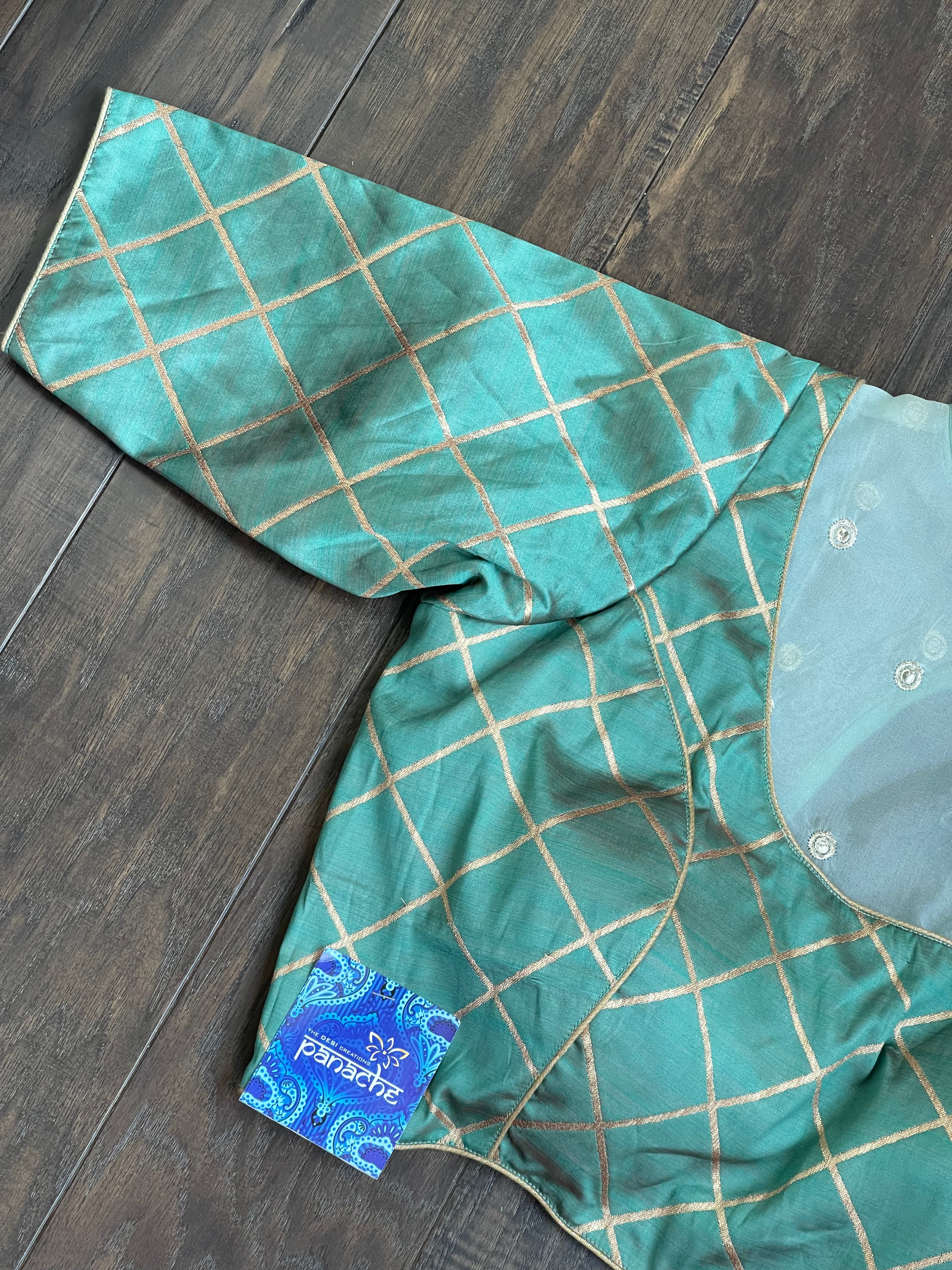 Designer Blouse - Sea Green Gold Zari