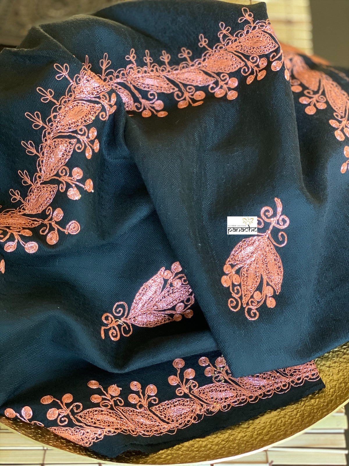 Kashmiri Stole - Black Zari Ariwork