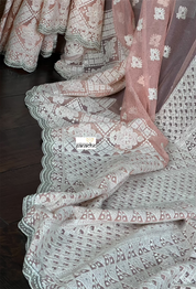 Designer Pure Net Embroidered - Peach