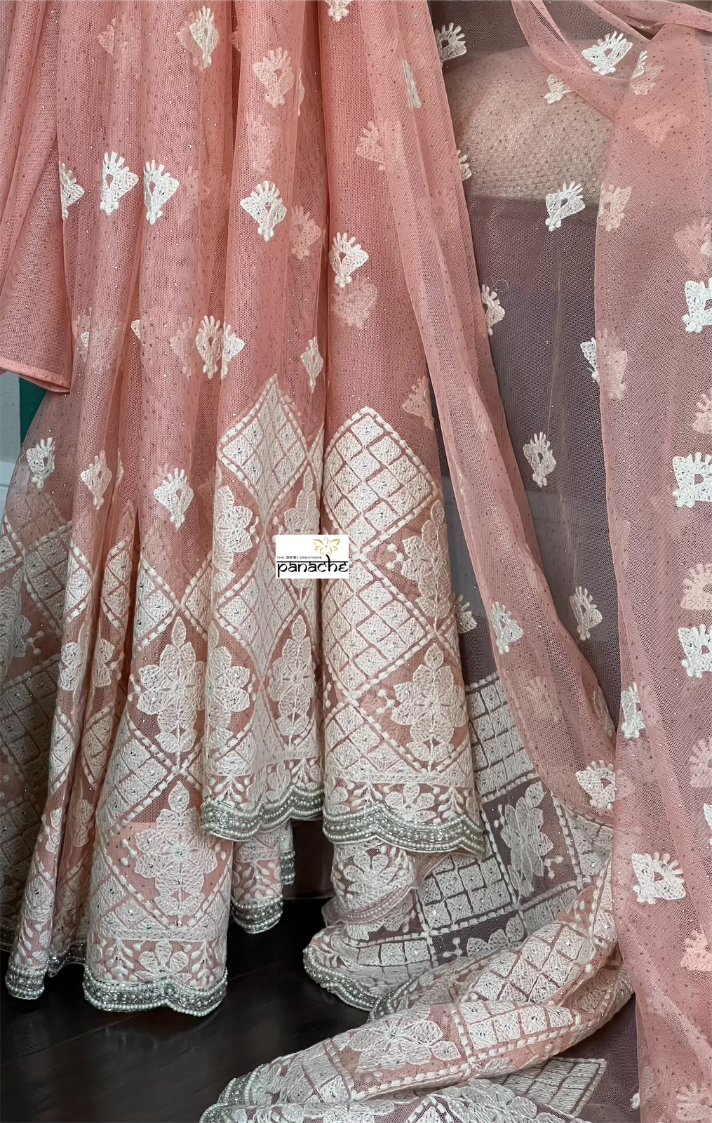 Designer Pure Net Embroidered - Peach