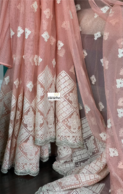 Designer Pure Net Embroidered - Peach