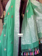 Khaddi Georgette Banarasi - Green Purple Khadhua Woven